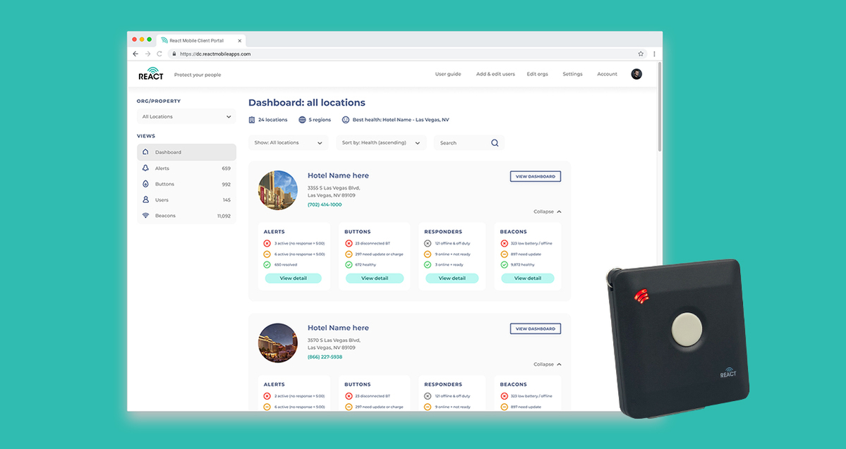 react mobile client portal dashboard panic button